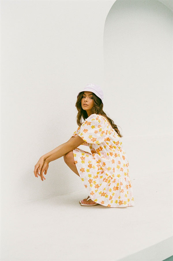Exclusive Daisy Print Samaya Babydoll Dress in High - Quality Natural Cotton