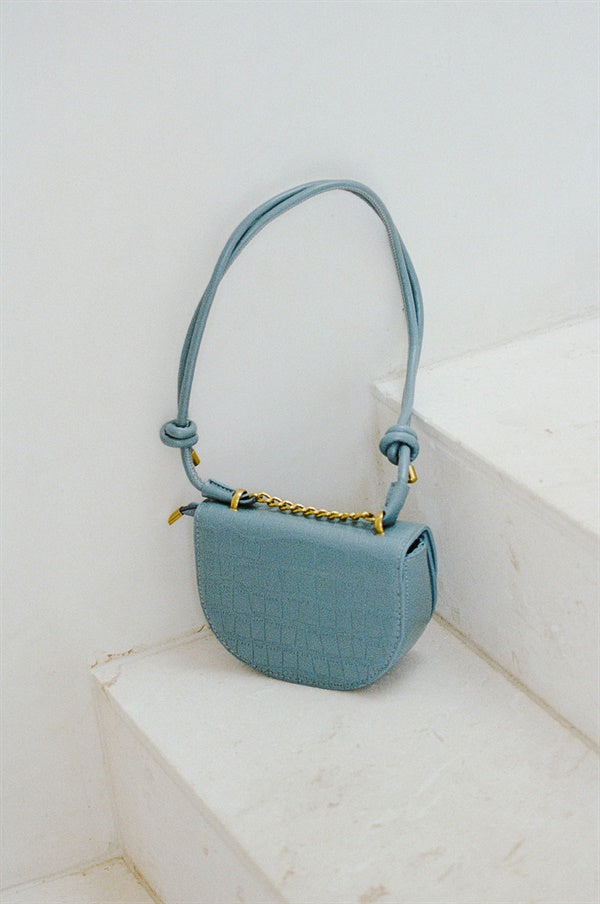 Stylish Blue Lima Vegan Croc Skin Saddle Bag for Fashion Enthusiasts