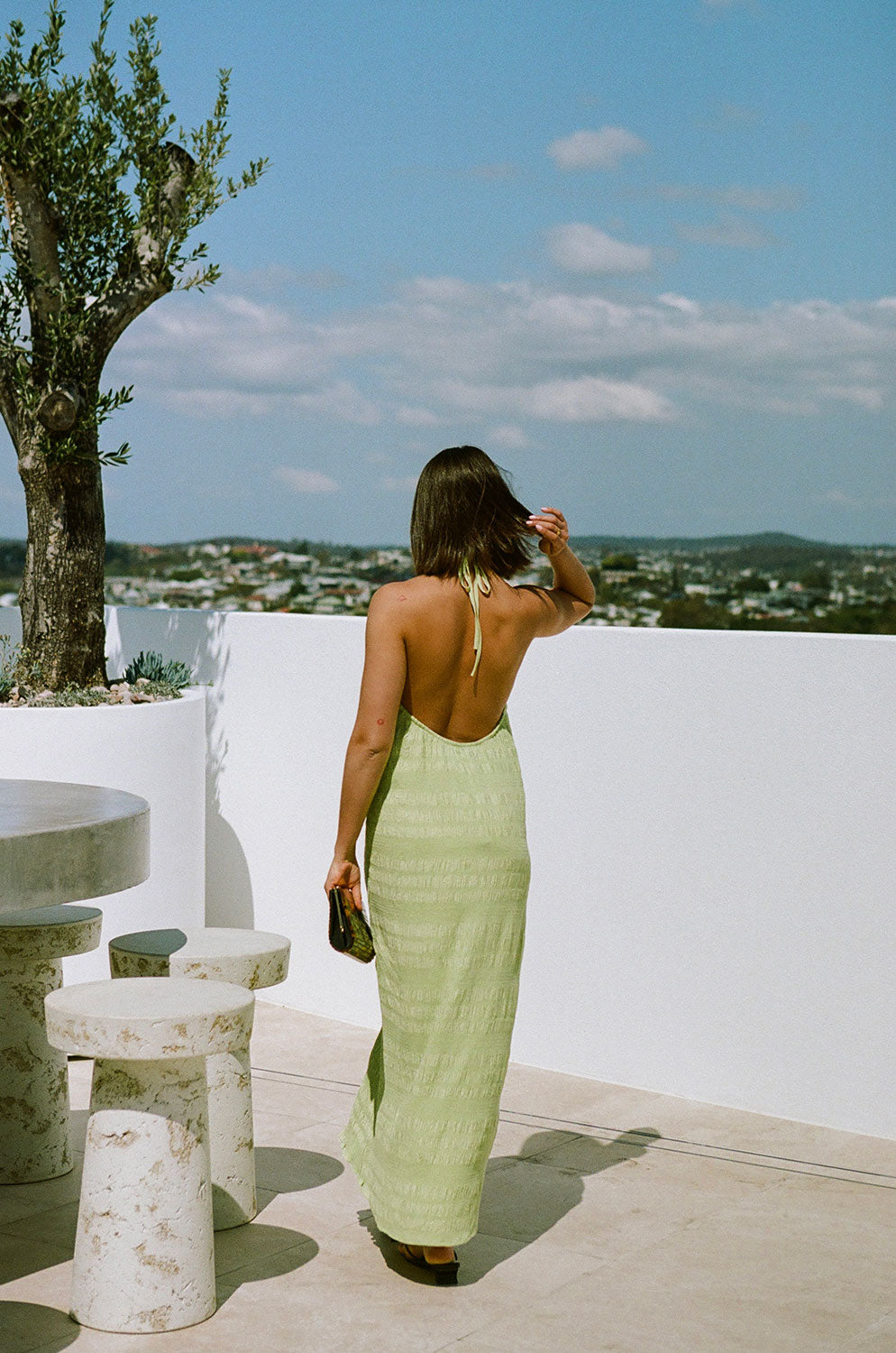 Gorgeous Green Lightweight Rayon Atlanta Halter Midi Dress