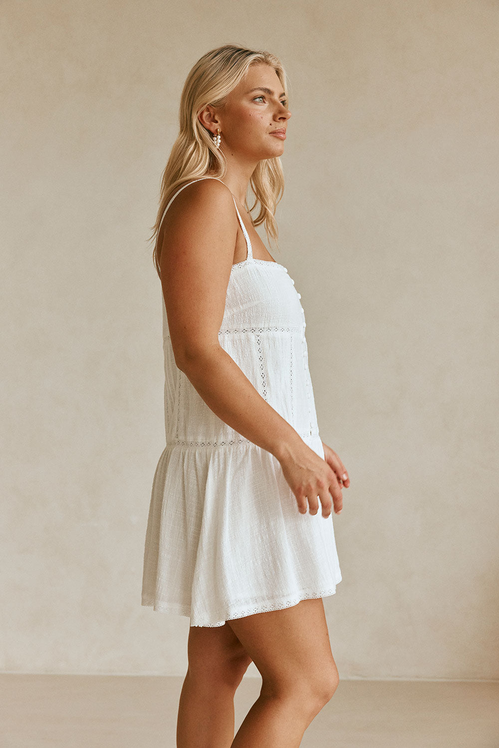 Vintage-Style White Eli Dress with Lace and Pintuck Details