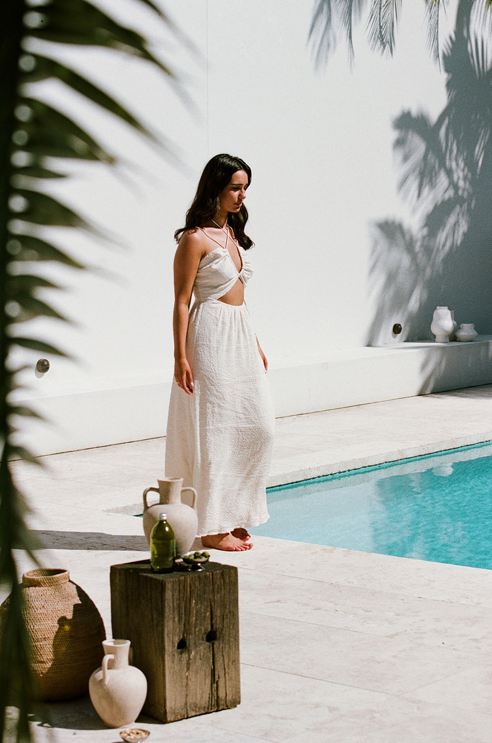 Cream Textured Crepe Bardot Dress for Bridal Events