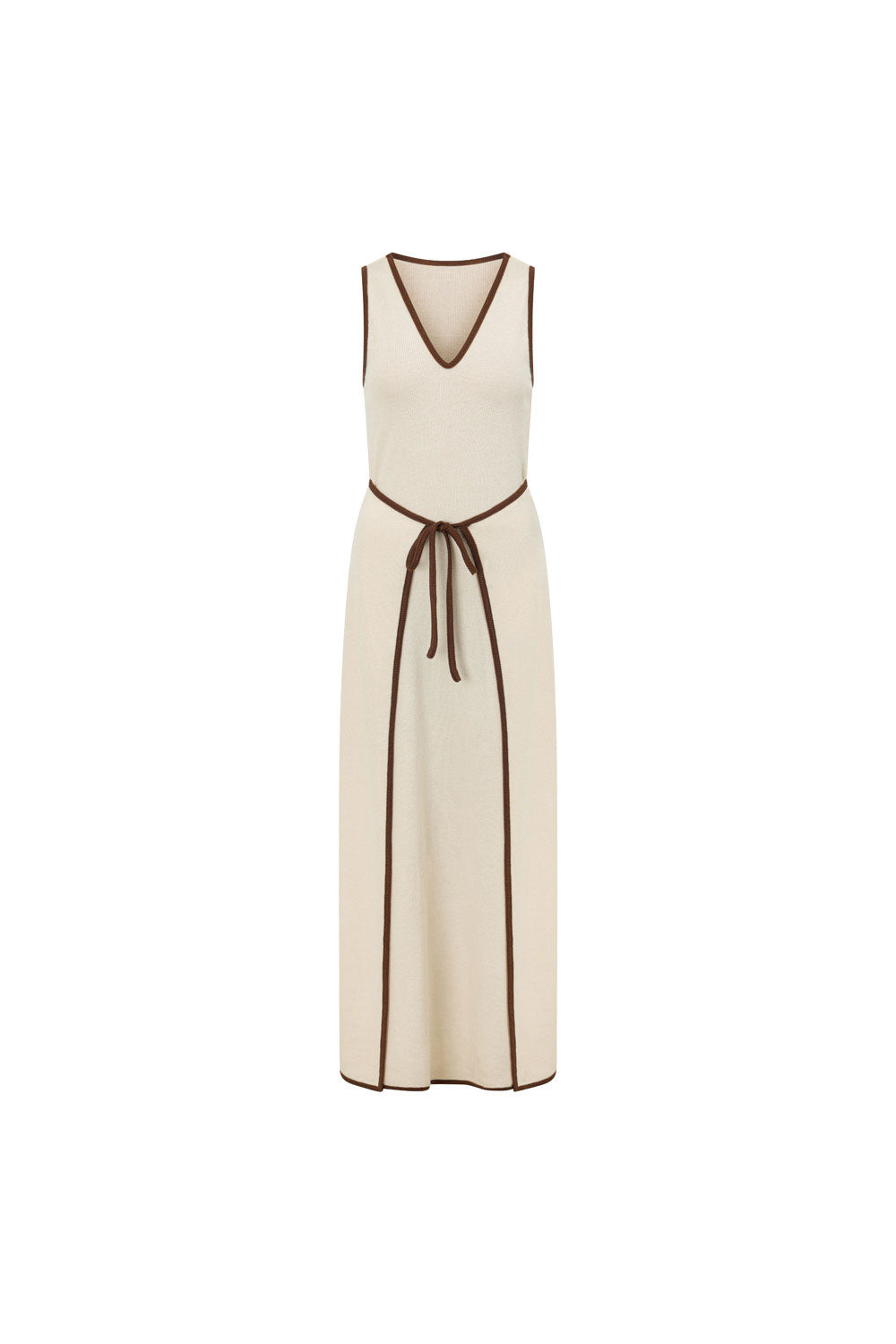 Elegant Creamy Beige Jazmin Maxi Dress with Brown Bind Details