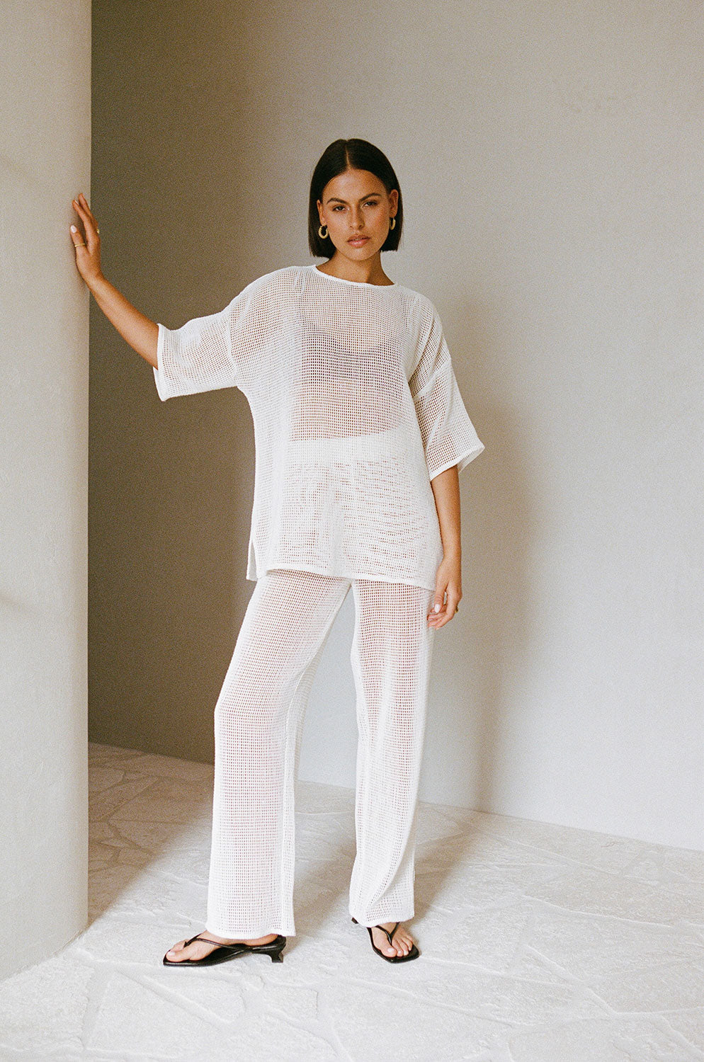Sabo's Exclusive White Sheer Mesh Relaxed Raeni Top for Vacation
