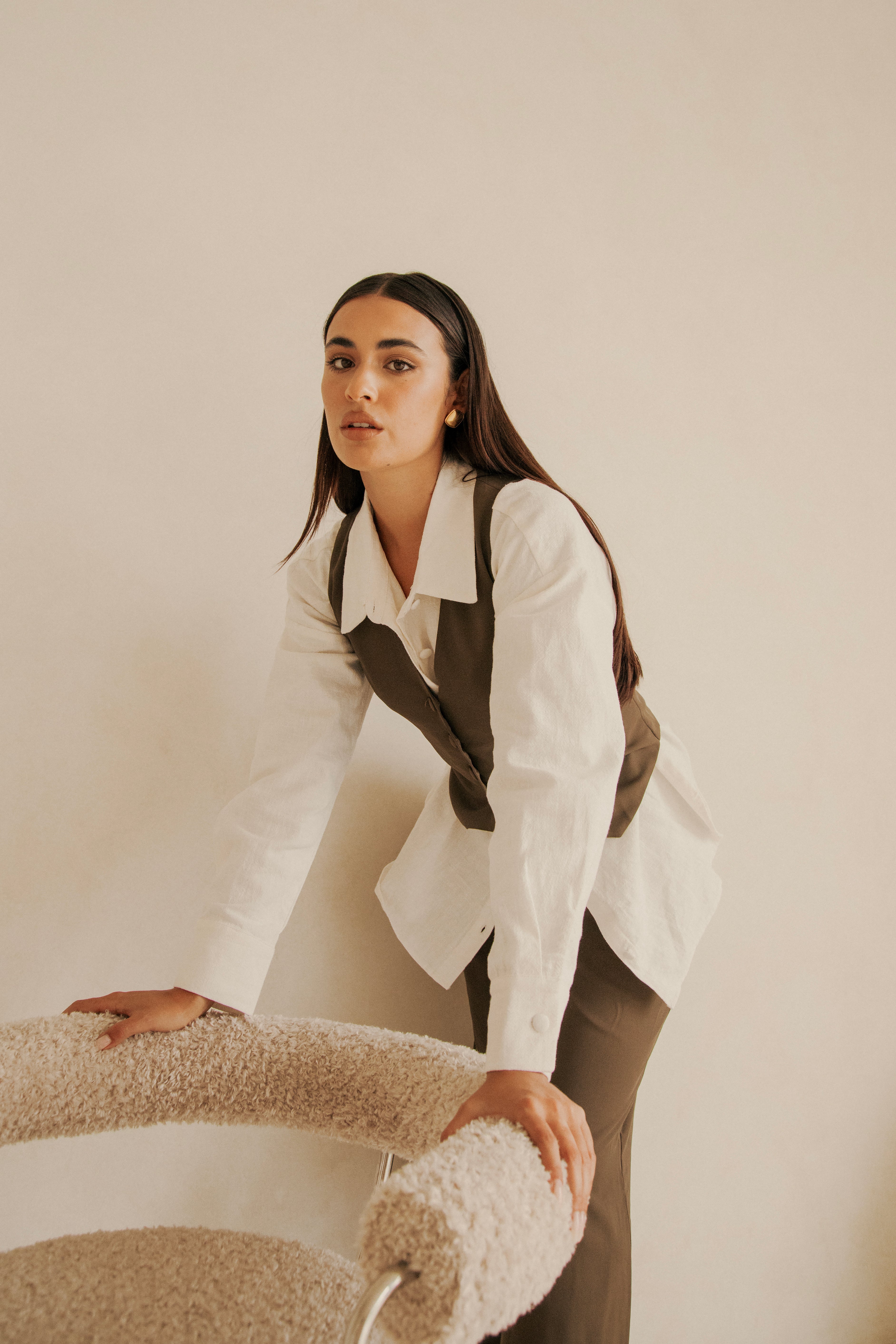 Luxurious Ashy Brown Chocolate Suiting Remi Top for Girls