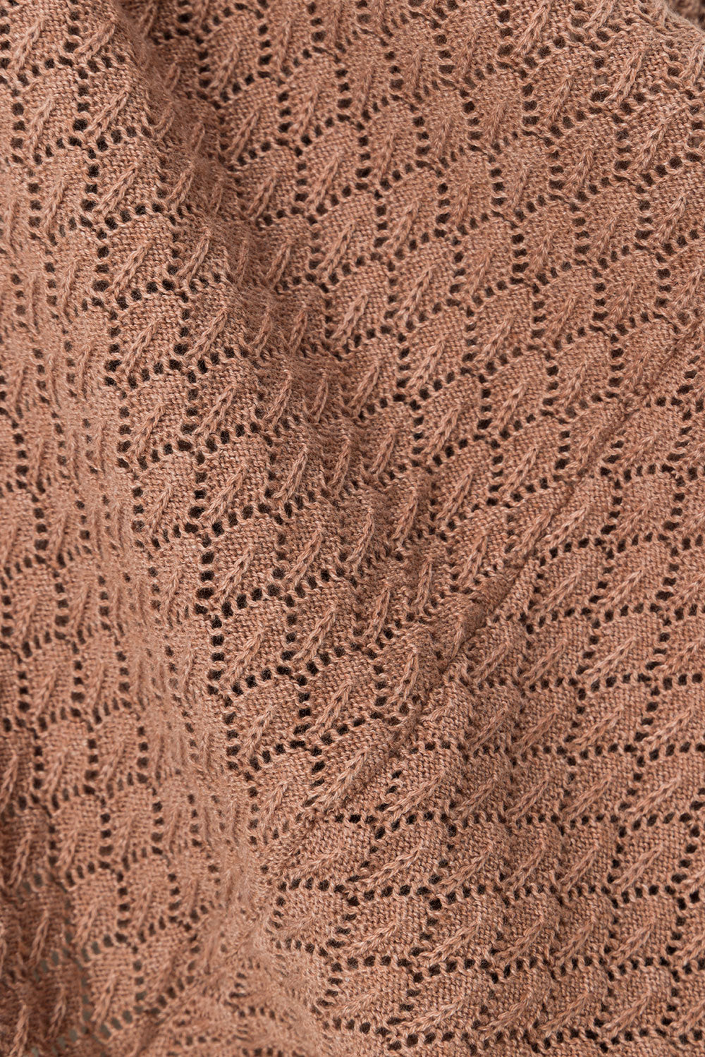 Tan Cotton Blend Pointelle Knit High Waisted Wrap Front Maxi Sonnet Skirt