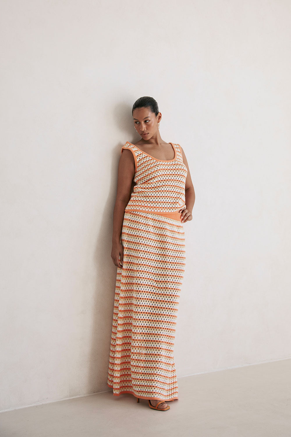 Vintage-Style Orange Erin Knit Top with Stripes