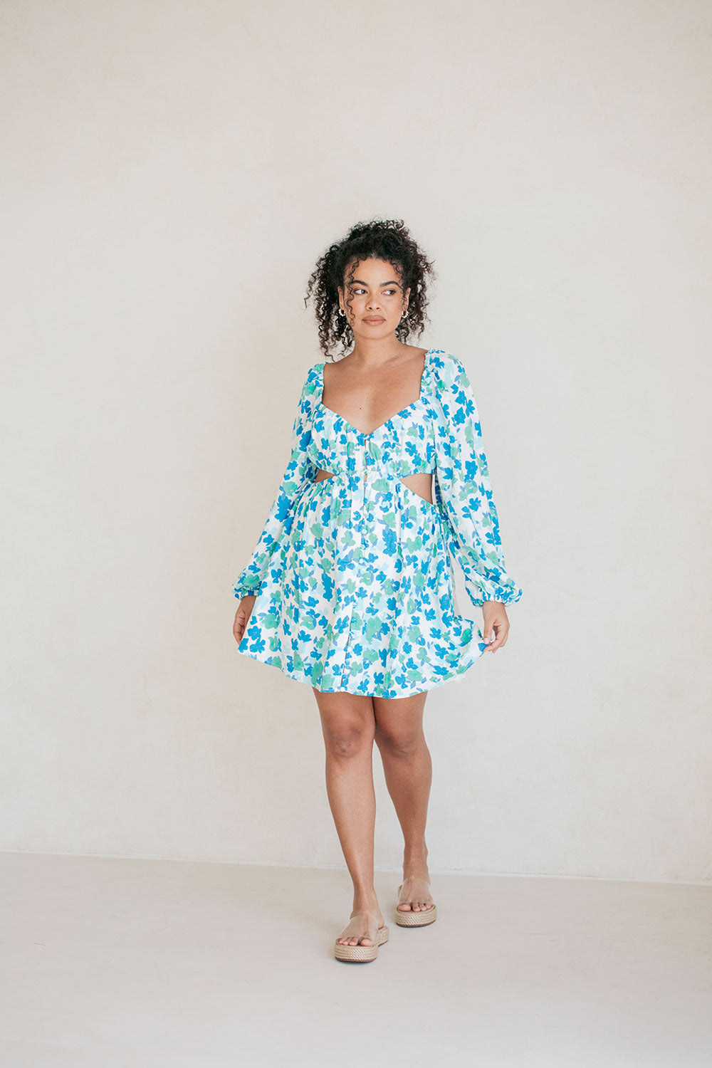 Unique Brushed Floral Backless Florian Dress