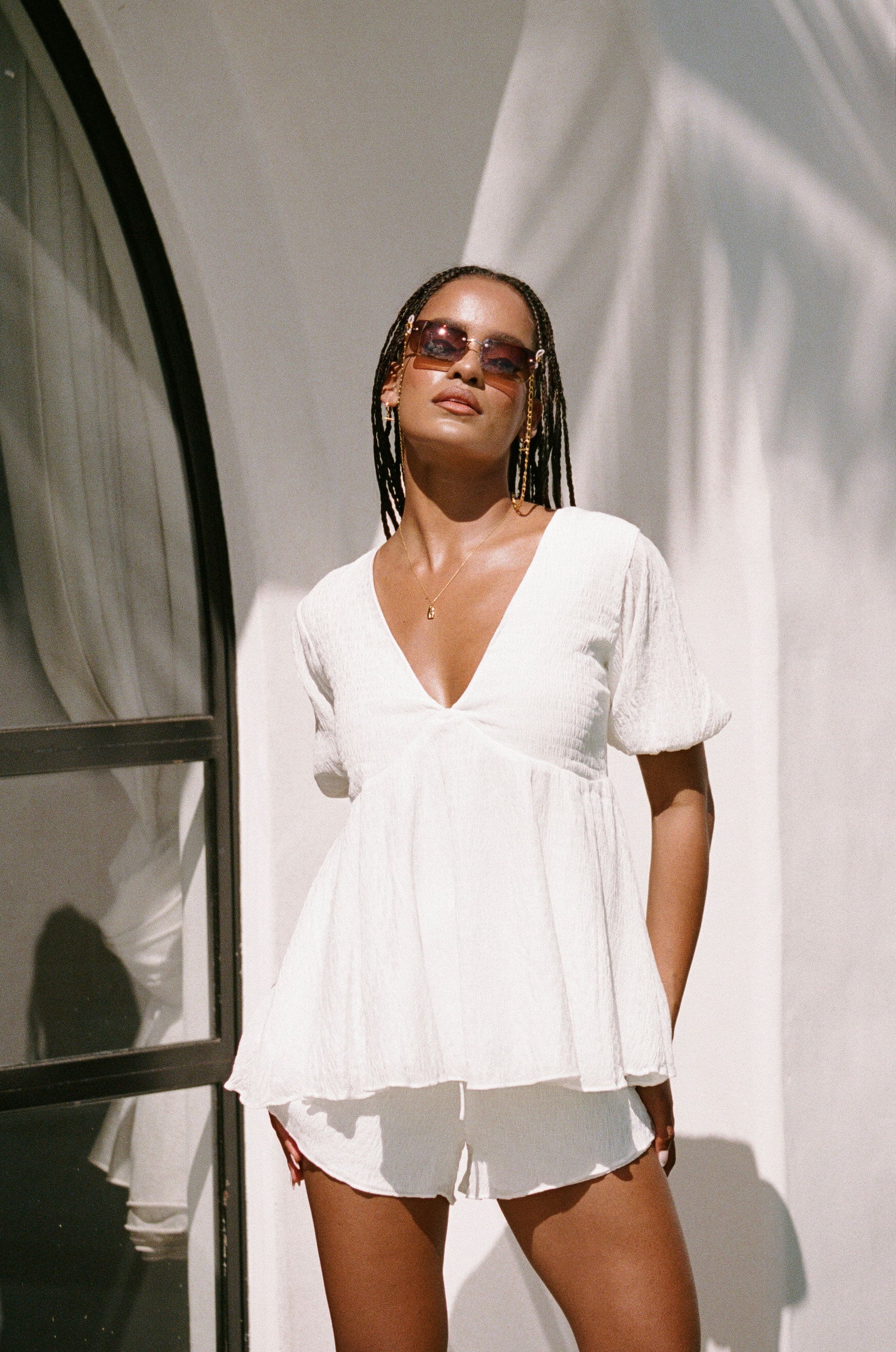 Sabo's Exclusive White Lightweight Textured Crepe Journee Top
