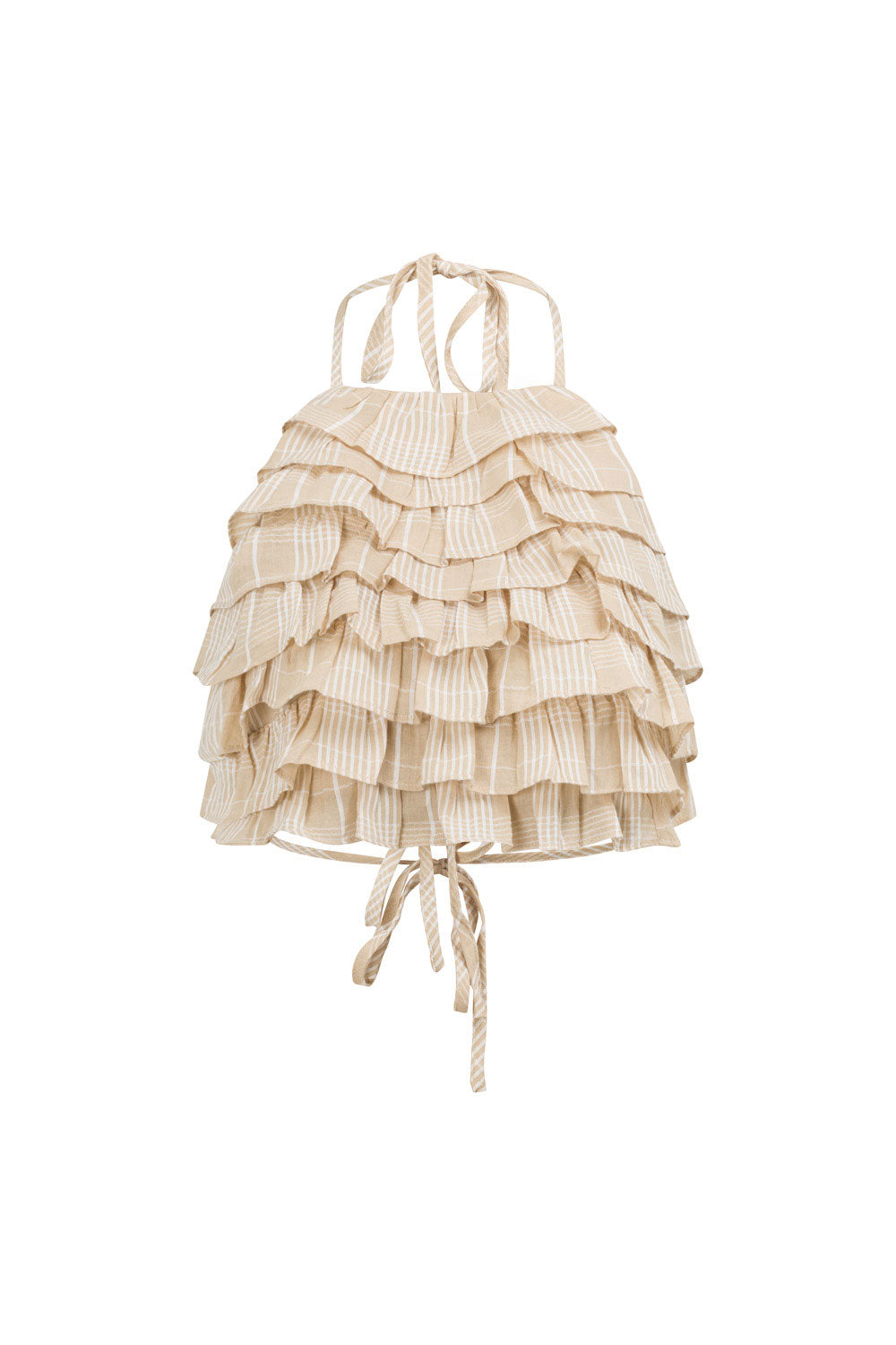 Stylish Anley Lightweight Tan Frill Halter Top with White Checks