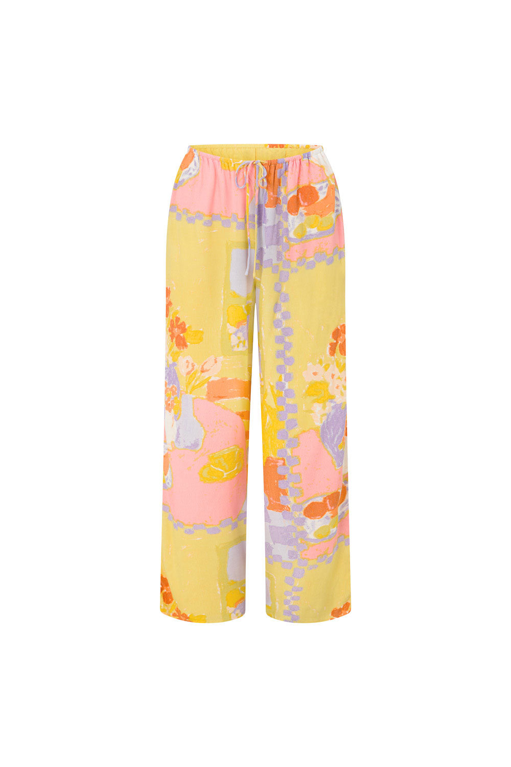 Morning Peach Print Chey High - Waisted Wide - Leg Vacation Pants