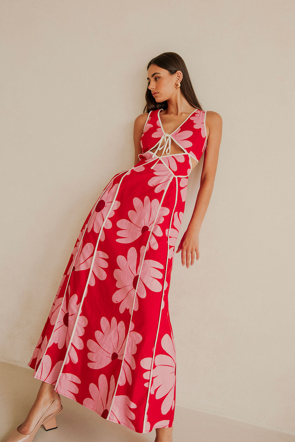 Sabo's Exclusively Designed Women's Daisy Red Calandra Maxi Dress