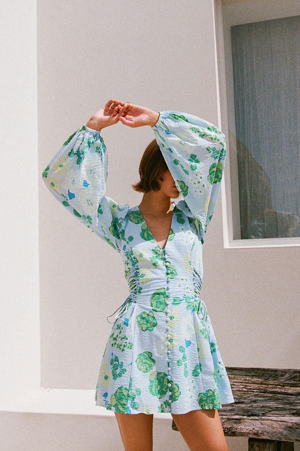 Unique Corsage Blue Harri Button Sample Dress