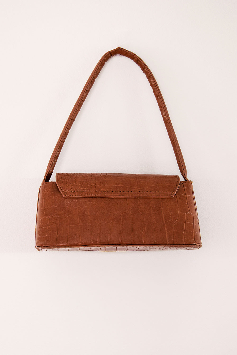 Levene Vegan Croc-Style Tan Baguette Handbag