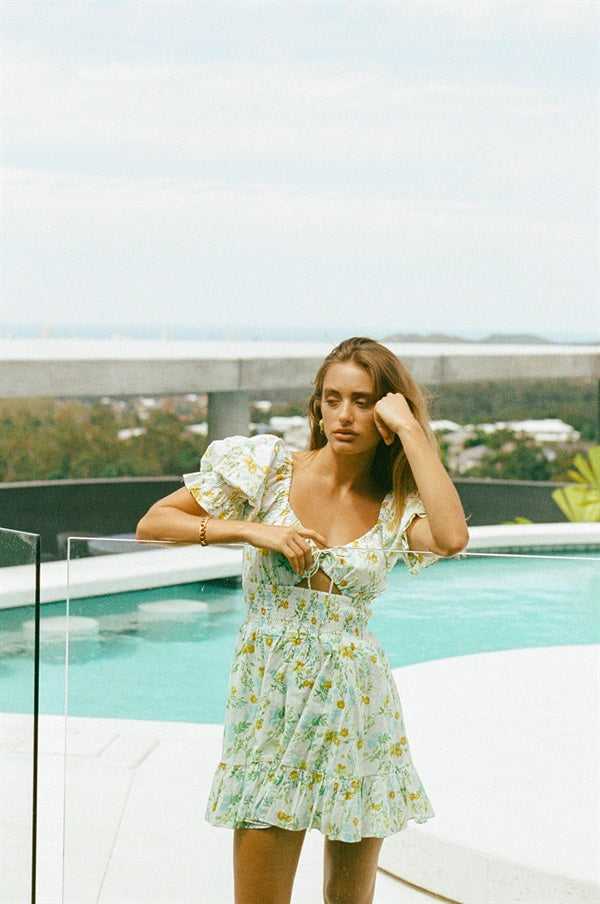 Exquisite Blue Spring Floral Hailey Cotton Voile Dress