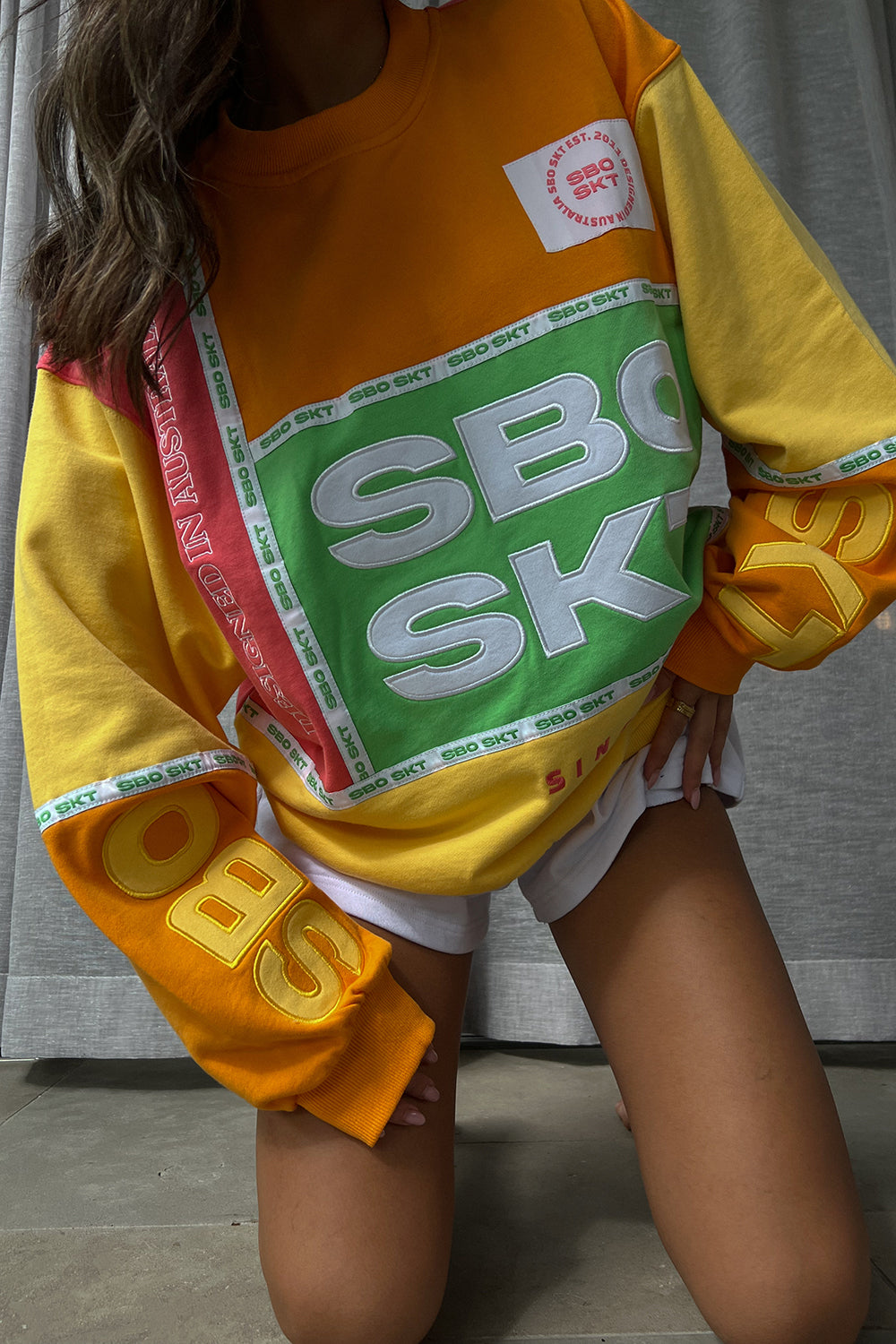 Oversized Vintage Unisex Hidden Valley Sweater in Orange, Yellow, Green & Red