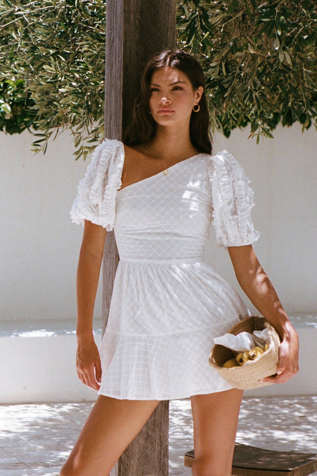Elegant White Yaz Frill Dress with Puff Sleeves for Special Occasions