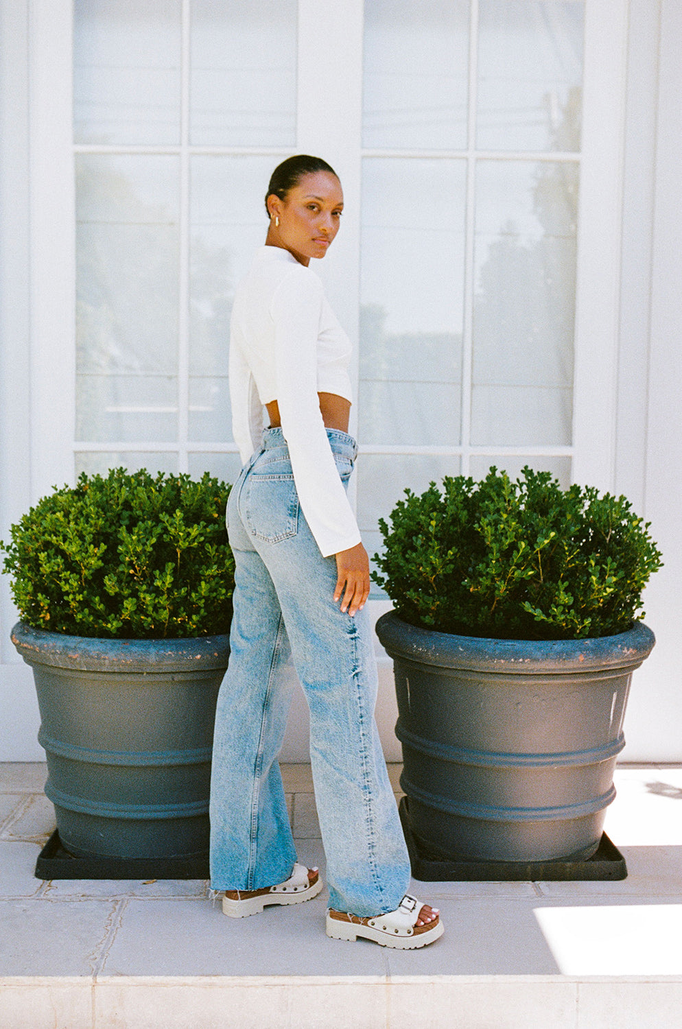 Sabo's Exclusively Designed White Cotton Blend Azores Top - A Chic Basic for Denim