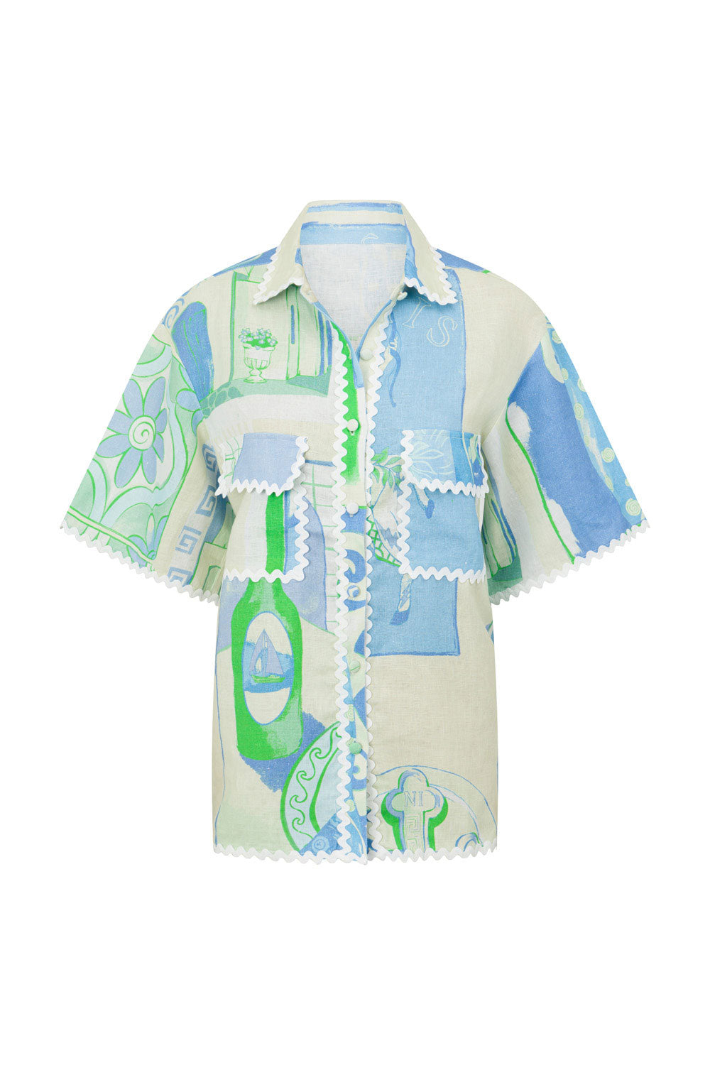High - Quality Linen Diaz Top with Theotokos Ocean Print