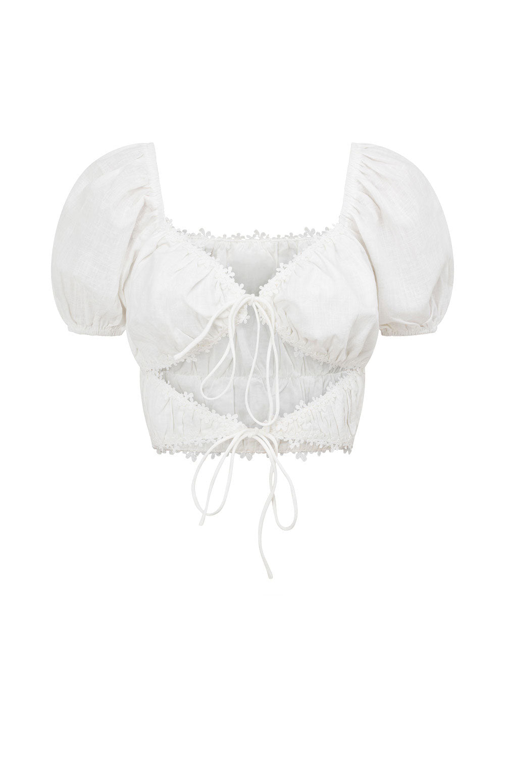 Sabo's Exclusive Linen Blend Kate Cutout Top with Embroidered Flowers