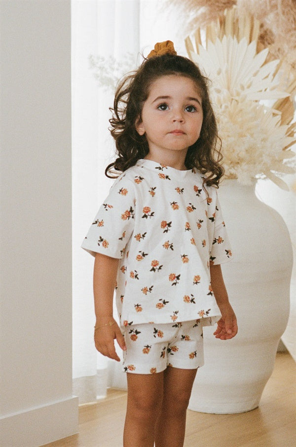 Rose Floral Print Natural Cotton Archer Mini Top - Ideal for Play Dates