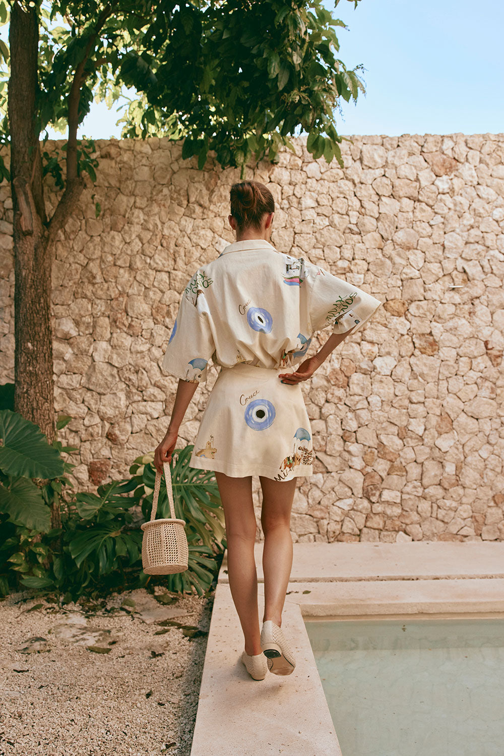 Sabo's Exclusively Designed Kea Linen-Cotton Blend Top with Isles Of Greece Print