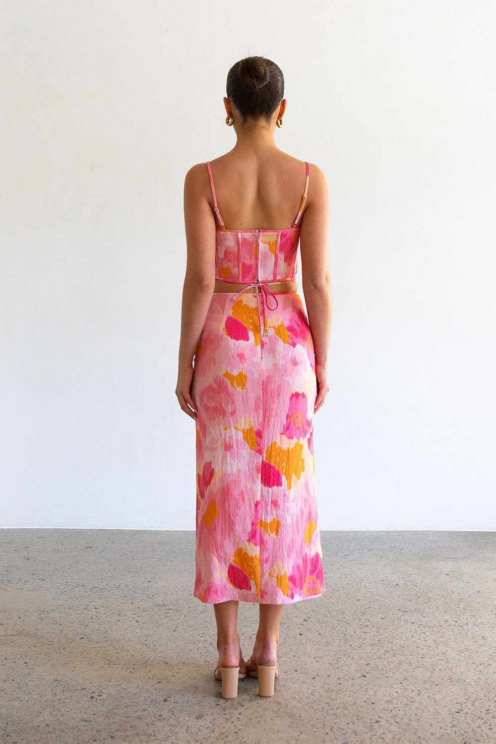 Stylish Women's Serralina Pink Gerbera Print Midi Skirt for Special Occasions