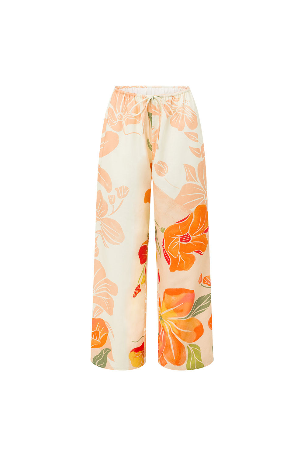 High - Quality Linen - Cotton Blend Chey Pants with Exclusive Petal Scarf Print