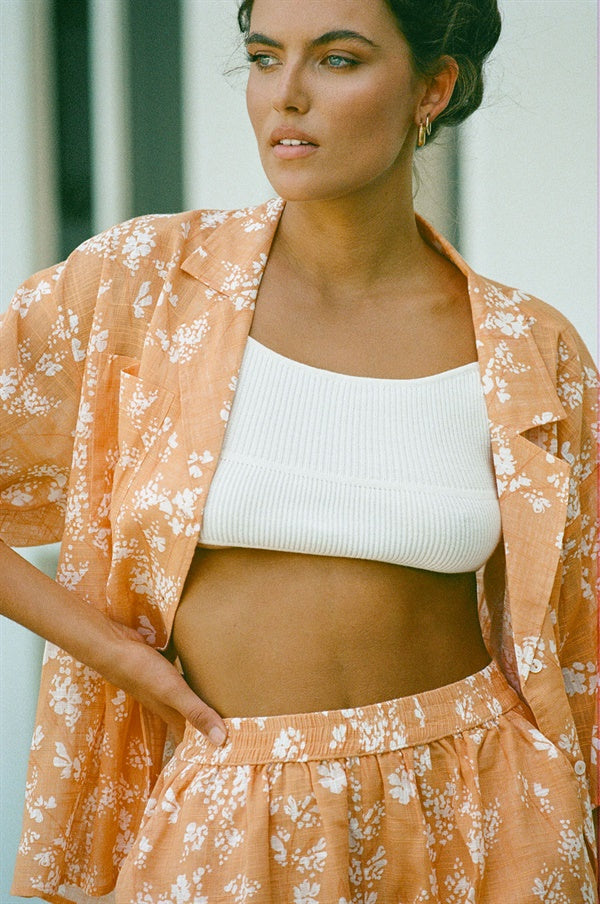 Stylish Orange Cotton Cheesecloth Keira Women's Top with Exclusive Speckled Floral Print