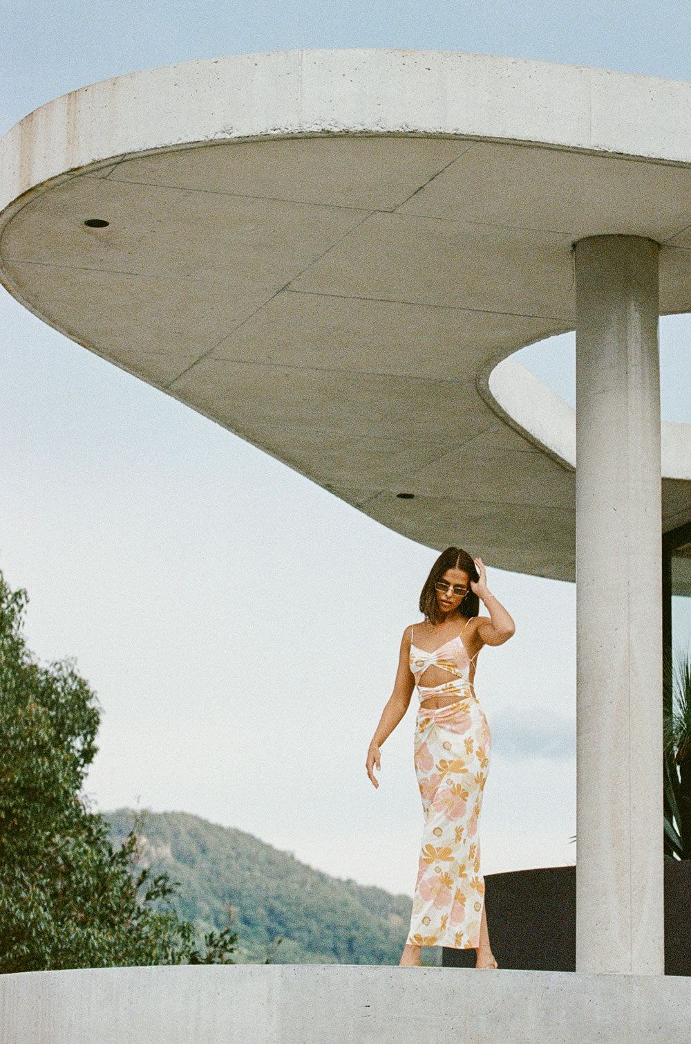 Exquisite Cayli Cutout Mesh Dress with Peace Lily Print