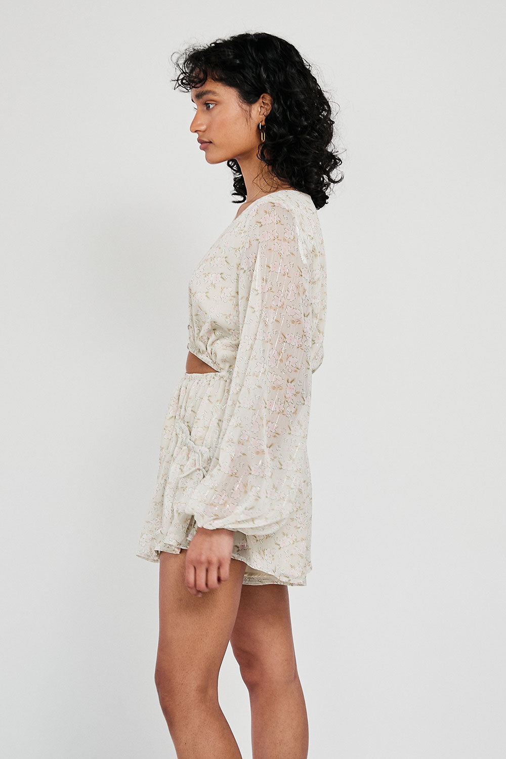 Lightweight Cream Floral Dharma Playsuit with Hibiscus Print