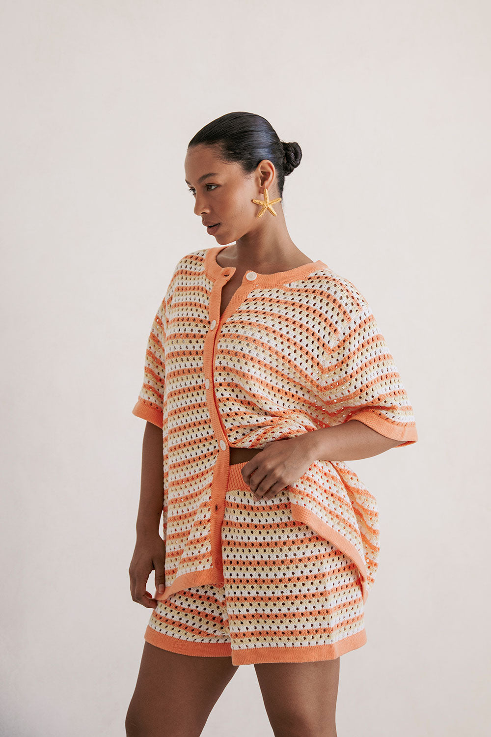 Stylish Orange Chantel Knit Shorts for a Vintage Look
