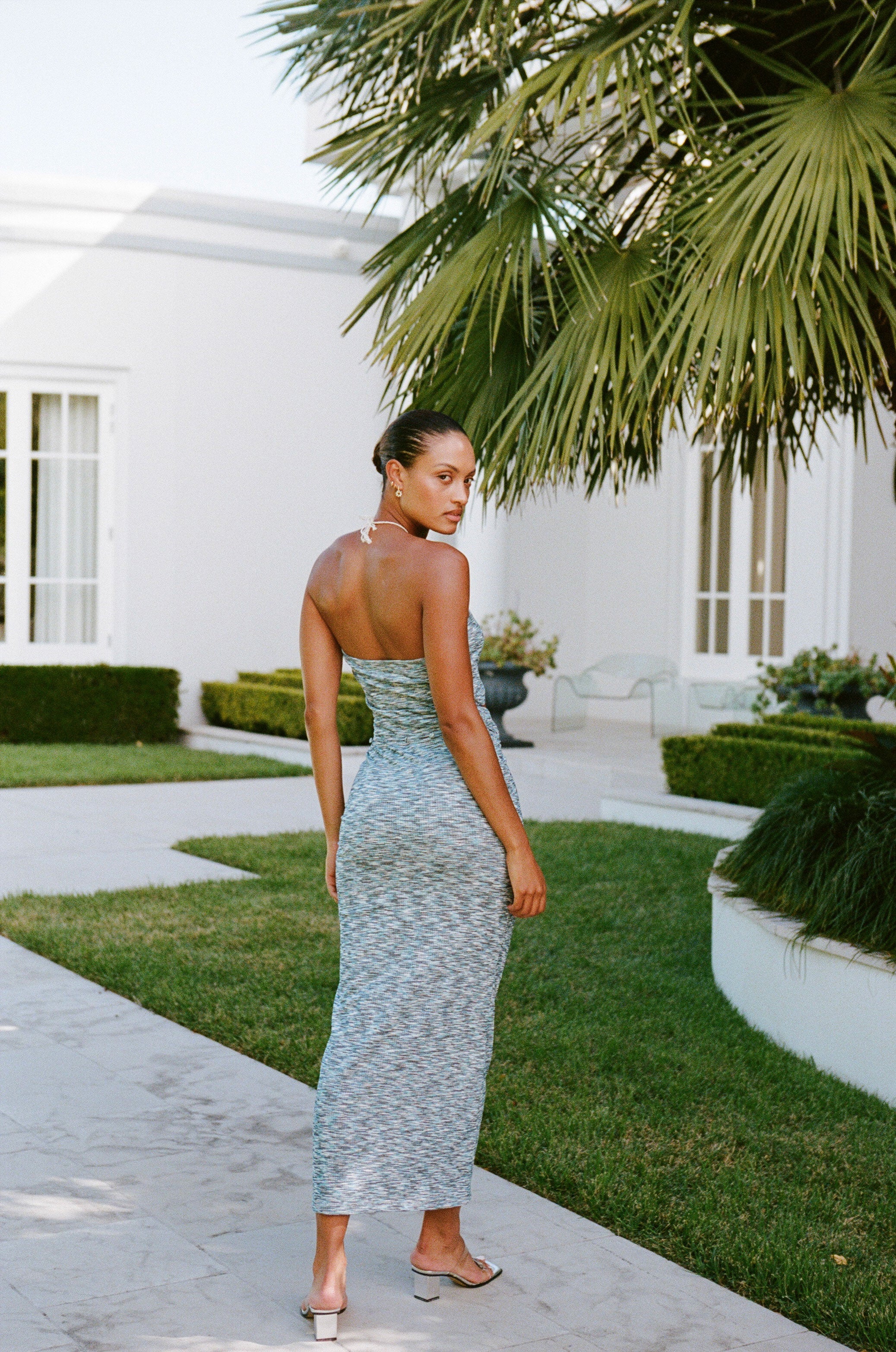 Stylish Strapless Sari-Inspired Cutout Evening Dress