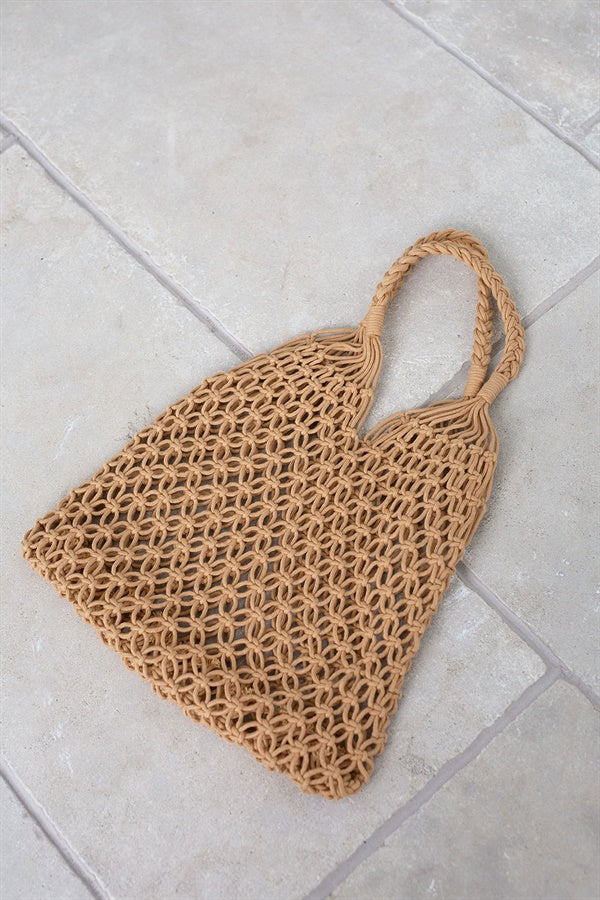 Tan Vintage-Inspired Macrame Style Market Tote Bag