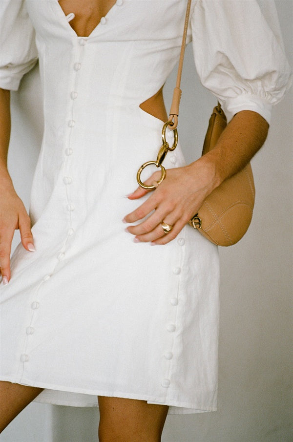 Exquisite Off-White Natural Cotton Louel Button Dress Inspired by Paris