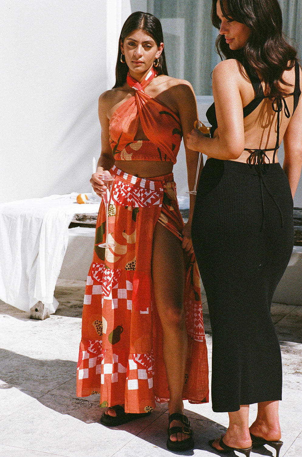 Italian-Inspired Lopez Cropped Halter Top with Exclusive Dolce Rossa Print