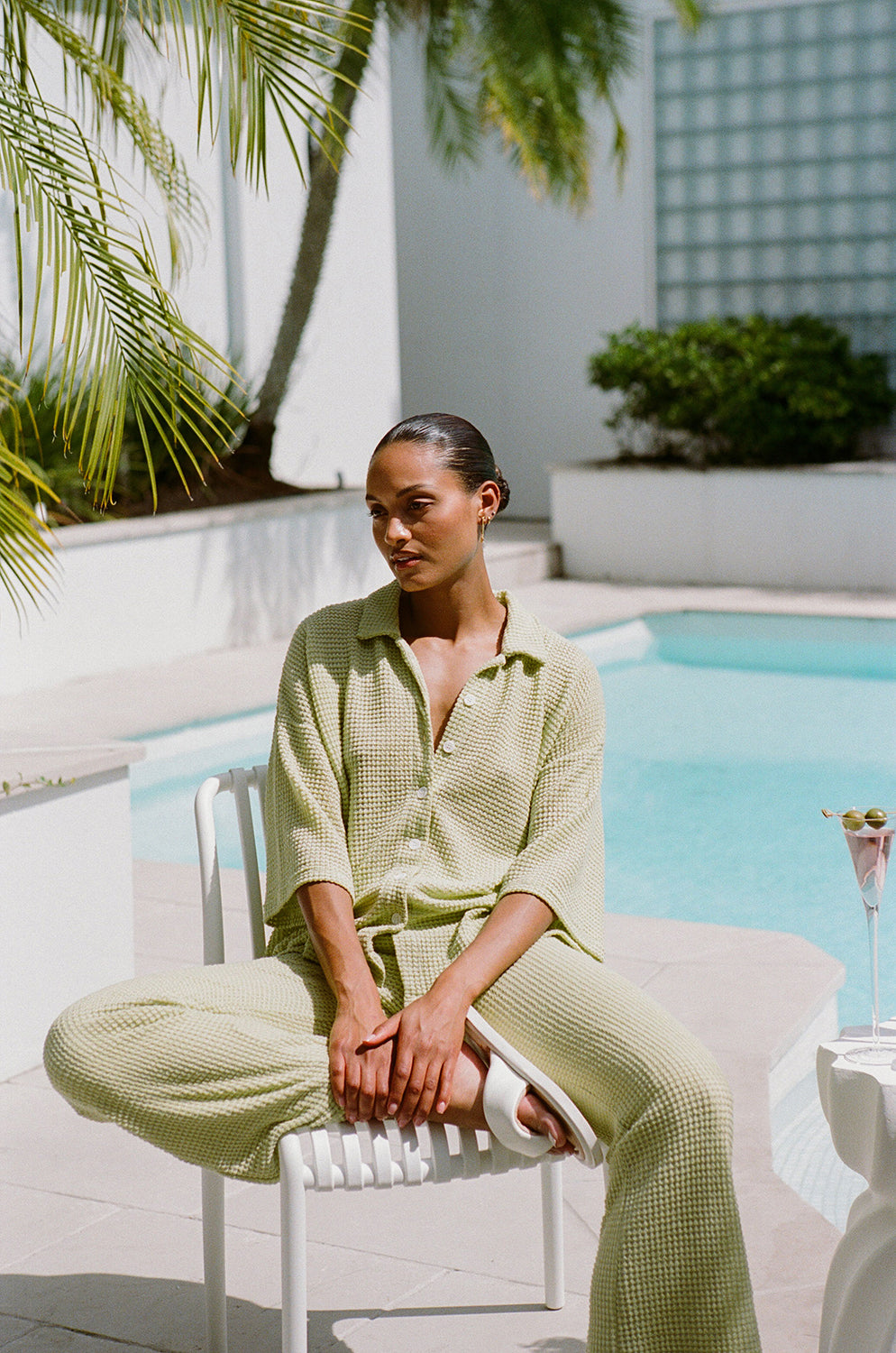 Exclusive Sabo Designed Lightweight Green Kai Pants with Flared Hems