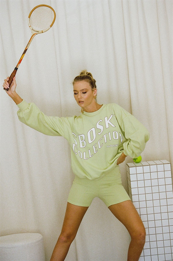 Vintage-Inspired Green Cotton Blend Terryback Arli Sweater
