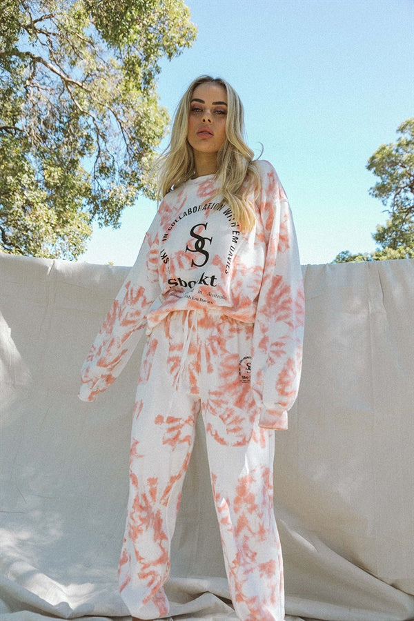 Exclusive Blush Tie Dye 1960 High Waisted Cotton Sweatpants by Sabo x Em Davies