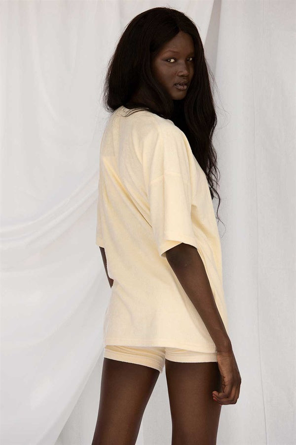 Yellow Towelling Relaxed-Fit Base Tee with Black Embroidery