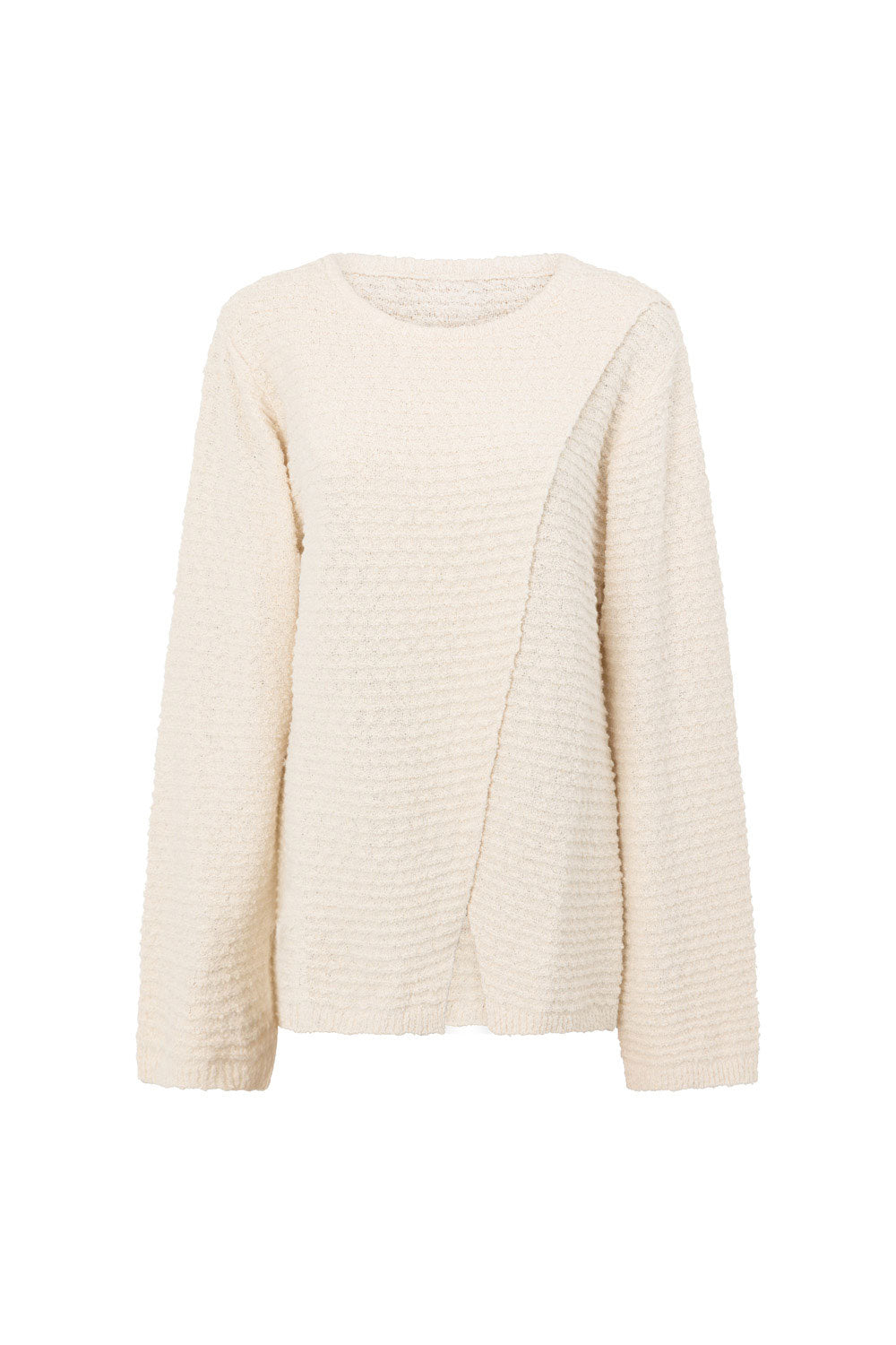 Cozy Cream Cotton Blend Boucle Knit Mara Top with Asymmetric Design