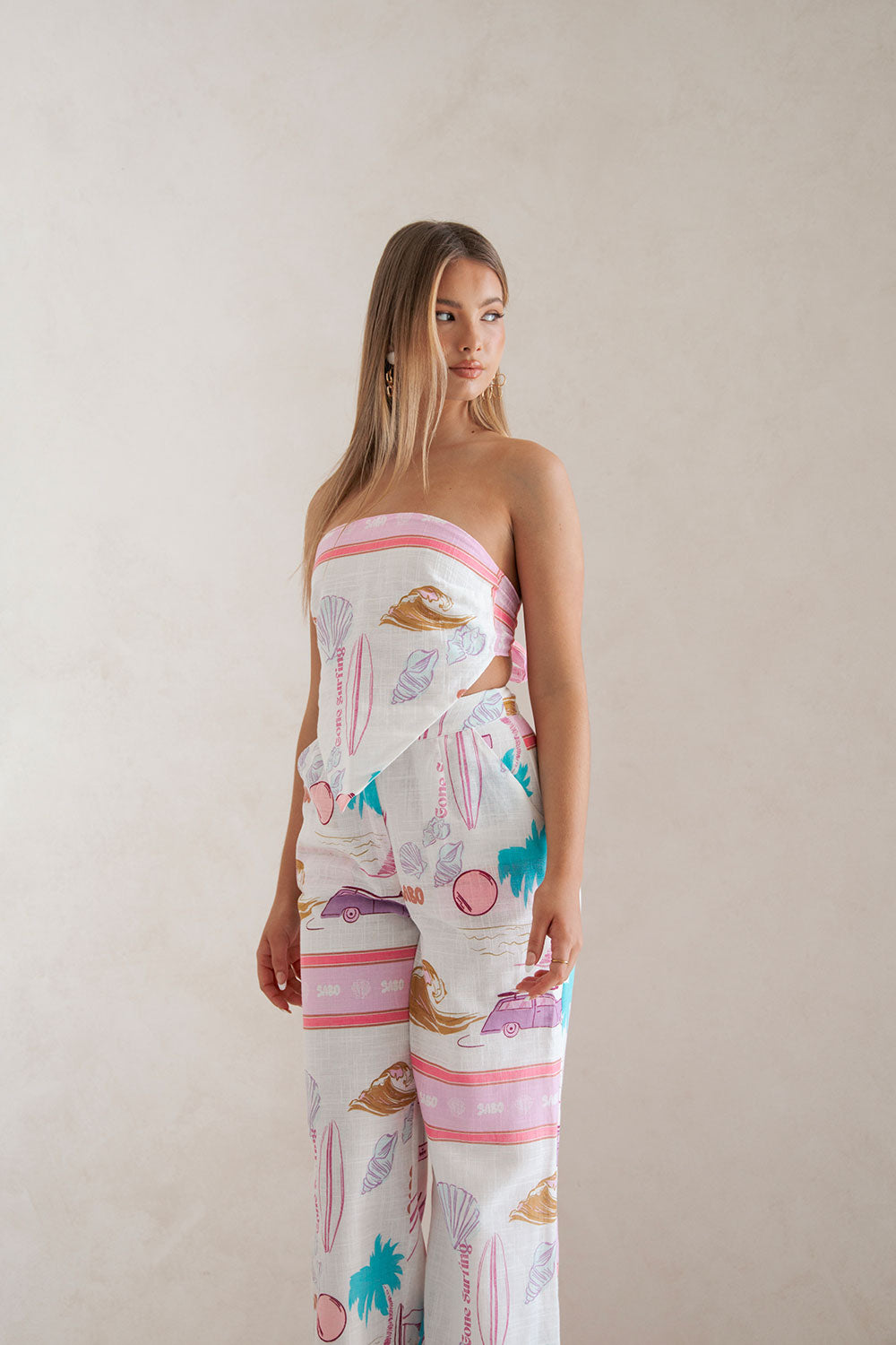 Azariah Surfing Print Cotton Cheesecloth Top - Ideal for Vacation