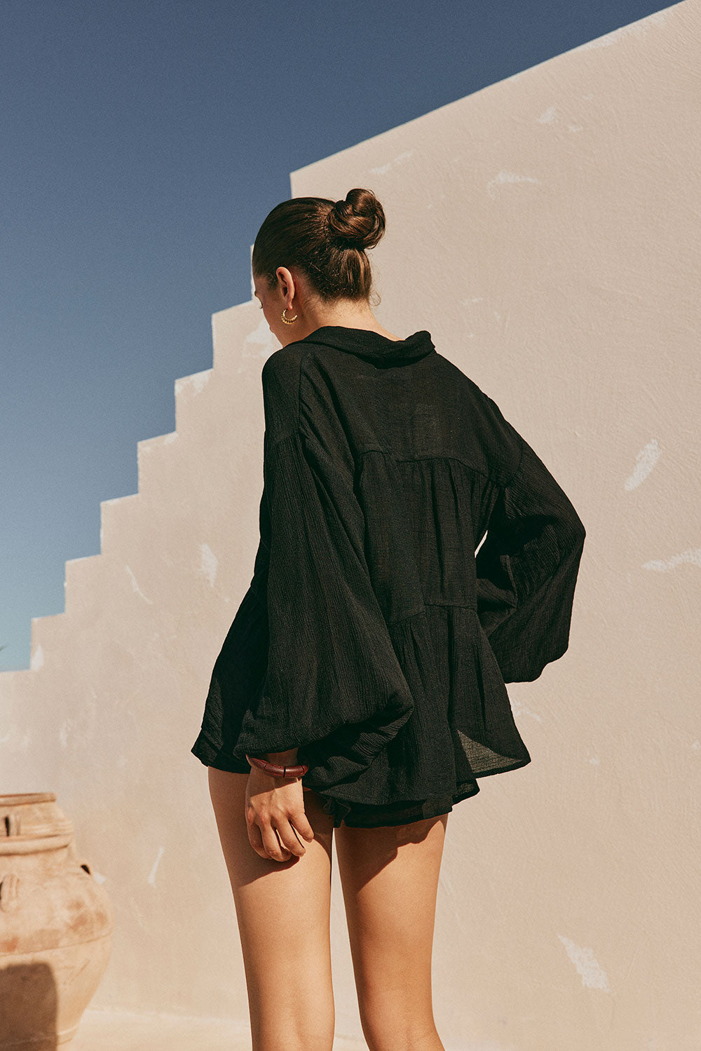 Black Lightweight Crepe Rayon Blend Huxley Top - Ideal for Weekends