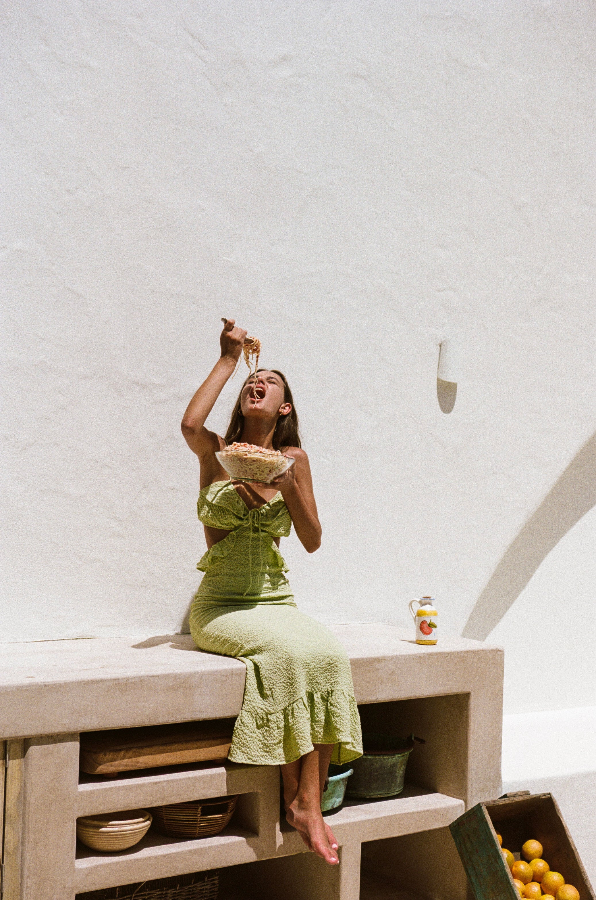 Stunning Green Textured Bubble Fabric Junelle Midi Dress with Frills