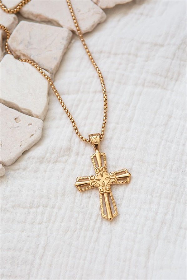 Gold-Toned Signature Cross Pendant Necklace for Statement-Making and Stacking
