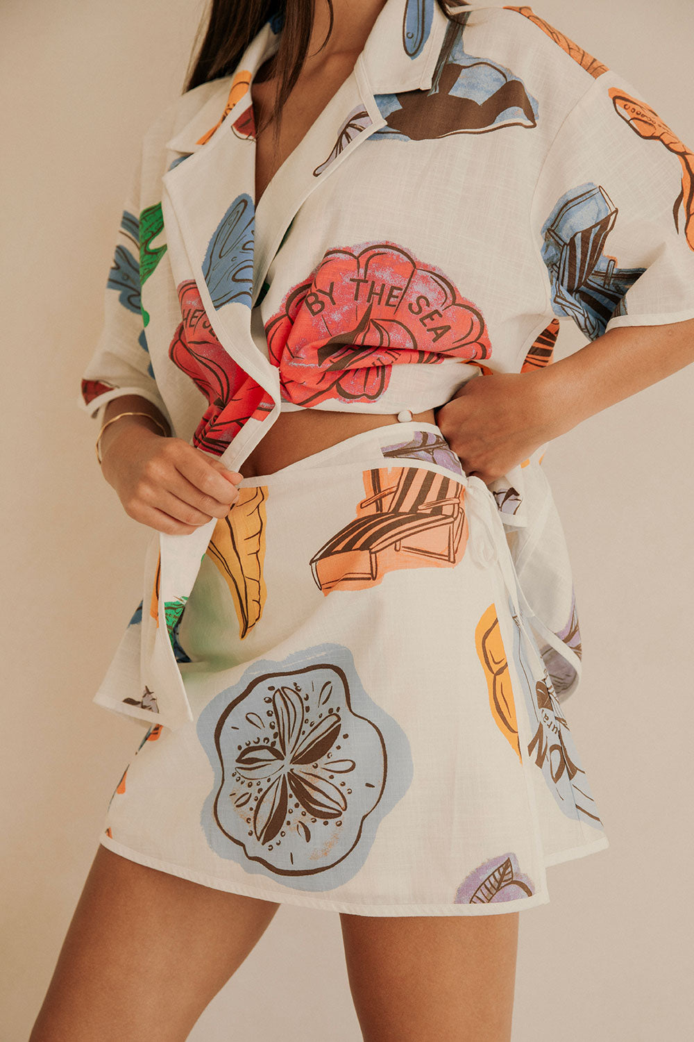 Avery Wrap Skirt with Exclusive By The Sea Print, High - Waisted Mini Style