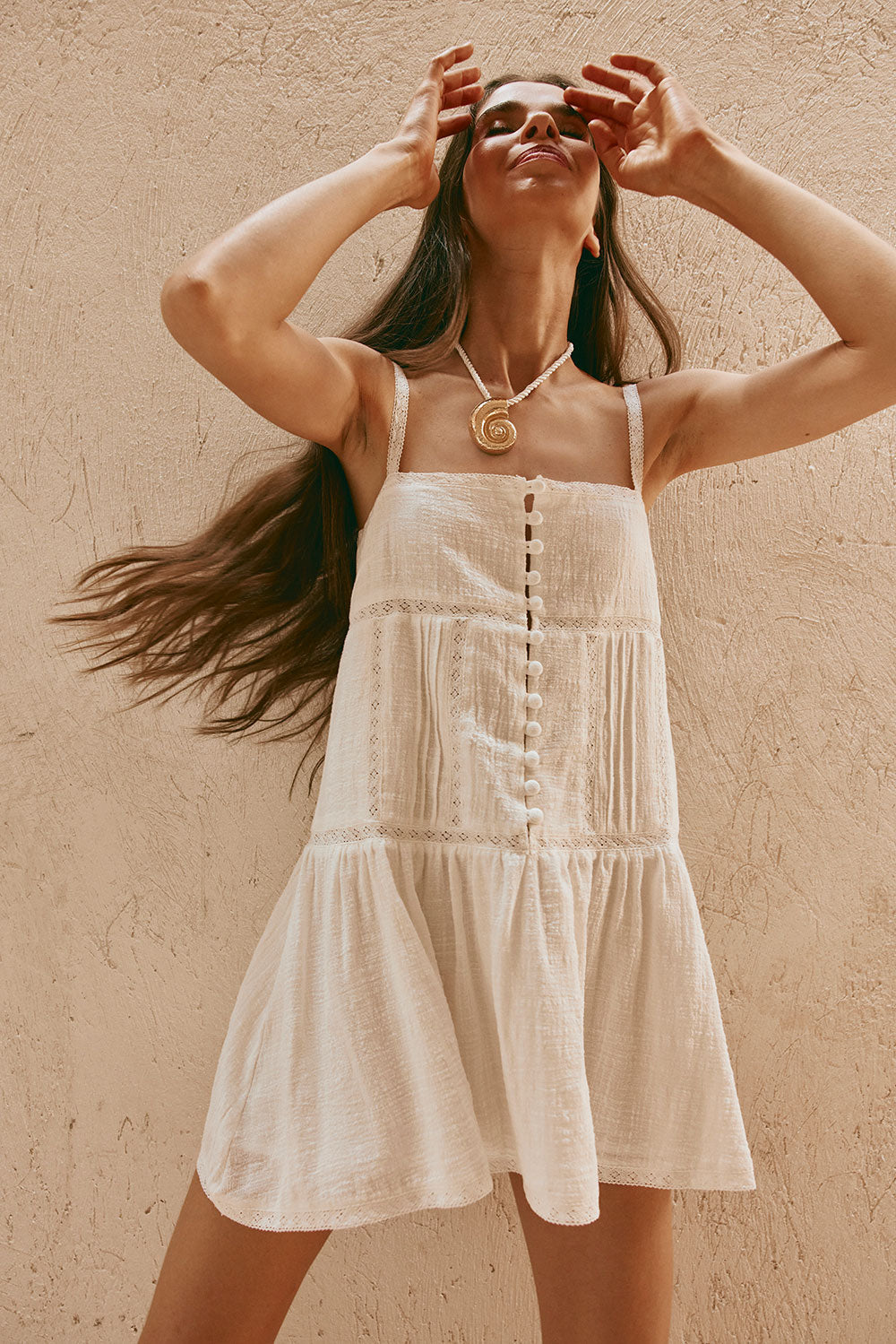Vintage-Style White Eli Dress with Lace and Pintuck Details
