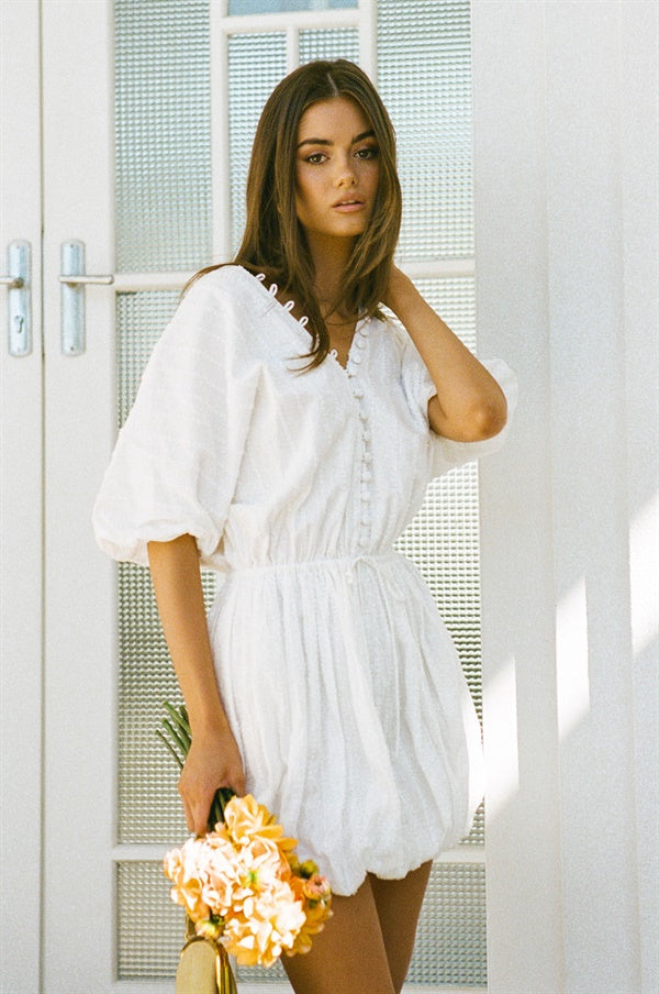 Exquisite Natural White Cotton Maren Bubble Dress with Unique Detailing