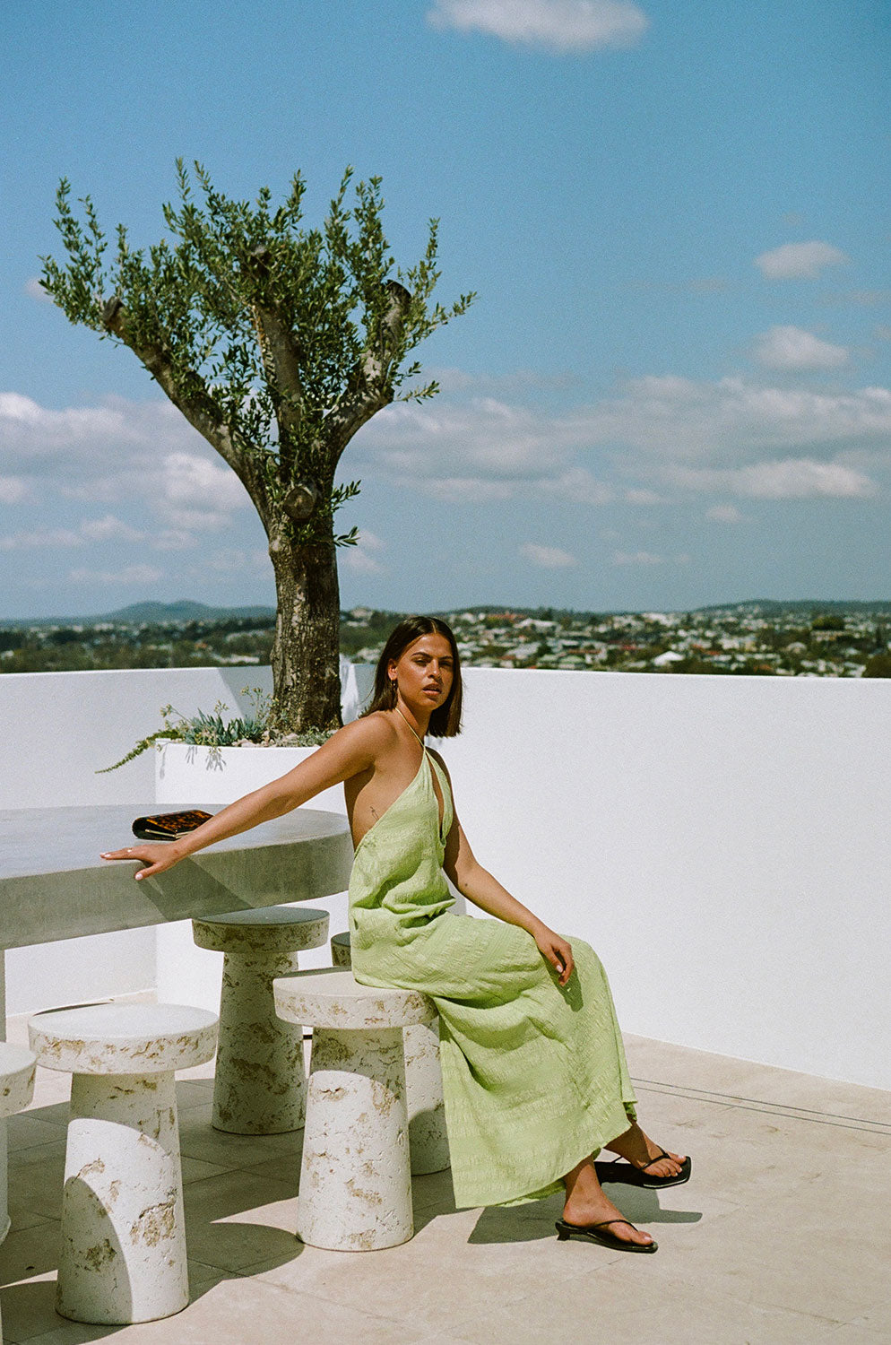 Gorgeous Green Lightweight Rayon Atlanta Halter Midi Dress
