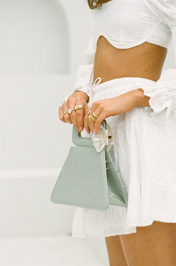 Stylish Rico Vegan Croc Handle Bag in Soft Creamy Khaki