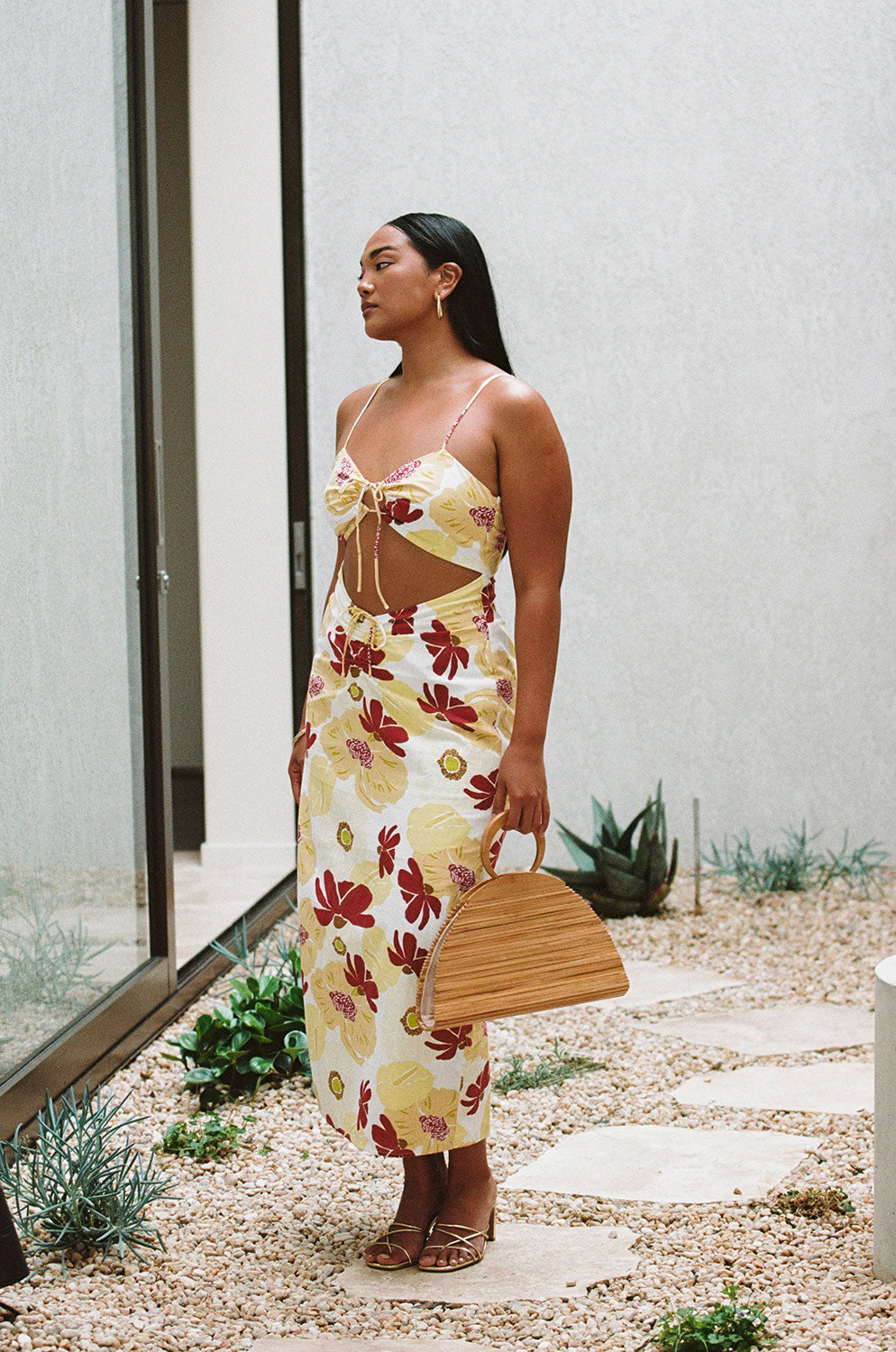 Women's Elegant Aster Cutout Dress with Exclusive Dusk Lily Print